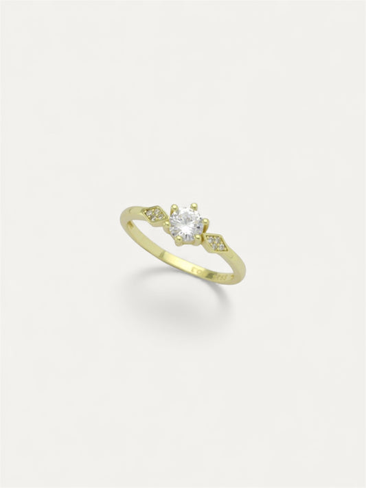 Gold plated silver 925 ring with central zircon stone